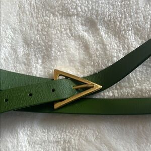 Bottega Veneta Forest Green Belt with Gold Triangle Buckle